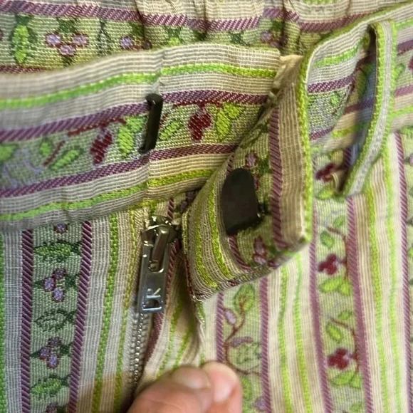 Women's made in Japan cotton and linen Y2K Streetwear unique Green white pants - Picture 5 of 10